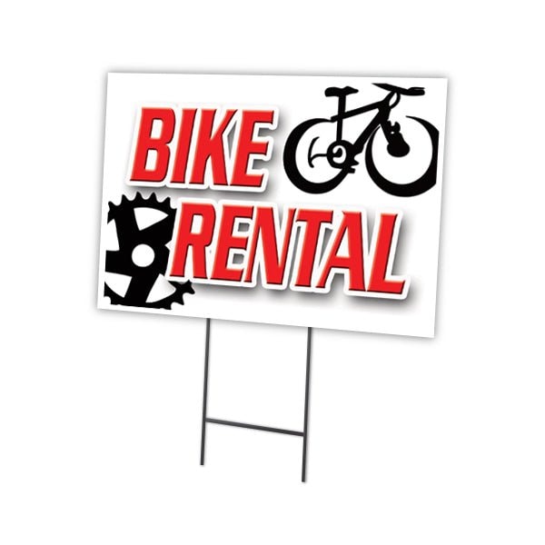 Bike Rental Yard Sign & Stake outdoor plastic coroplast window, C-1824-DS-Bike Rental